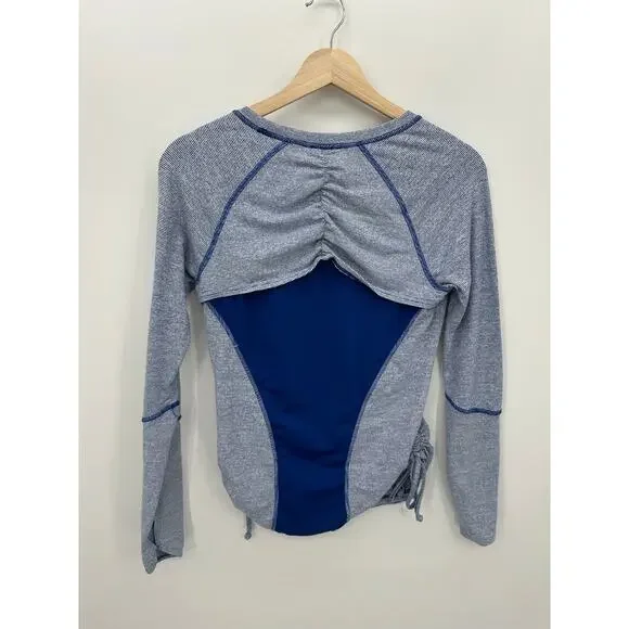 Lucytech Blue Long Sleeve Workout Shirt Women Sz S Running Gym Training Cinch - Picture 2 of 7